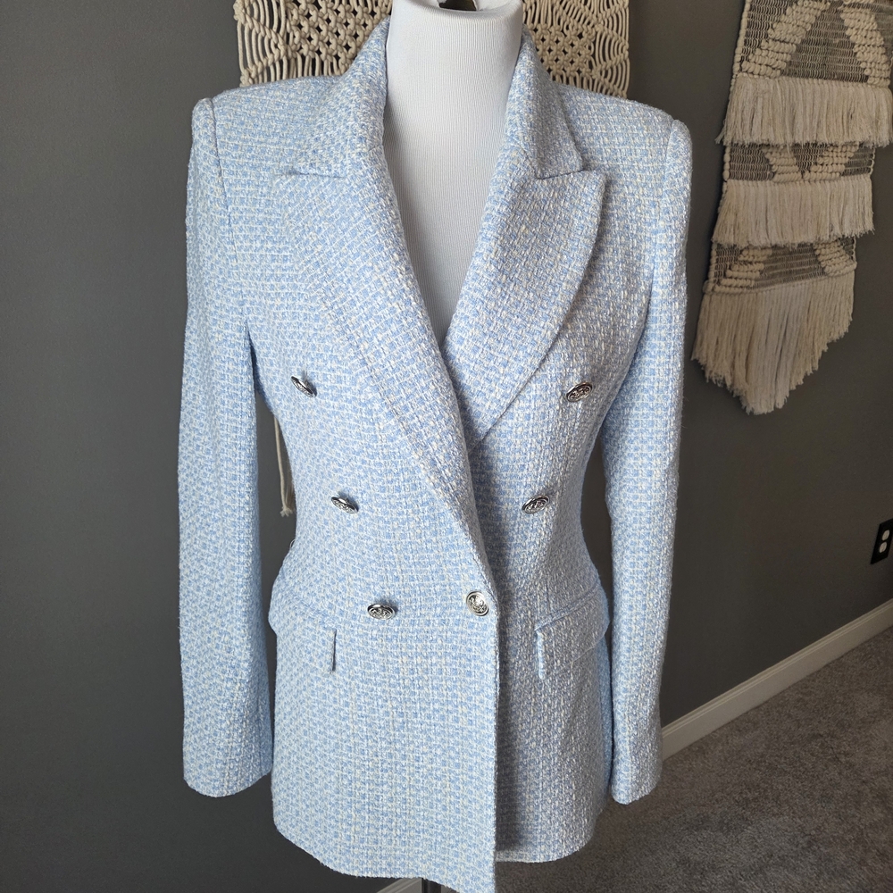Zara Sky Blue Tweed Blazer